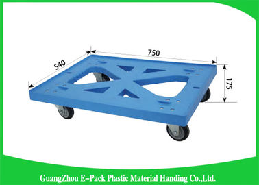 750 * 570 * 175 mm Plastikowa ruchoma paleta Dolly Heavy Duty Cztery koła 100% PP