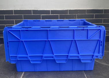 Recyklingowe pojemniki logistyczne z dołączonymi plastikowymi pokrywkami